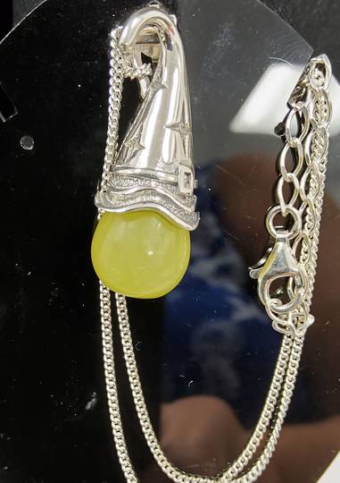 Silver Wizards Hat with Lemon Jade Drop Necklace